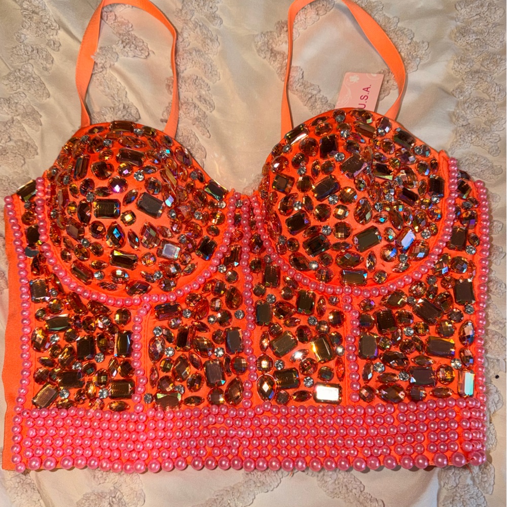 Embellished Orange Bralette
